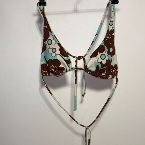 Hollister Floral Bikini Top in Brown and Blue - Picture 1 of 8
